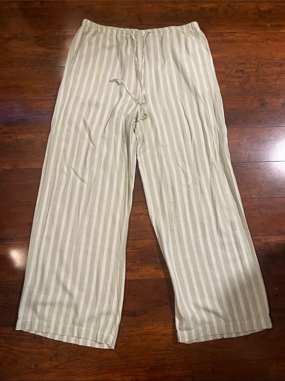 Light Sage & White Striped wide leg beach pant